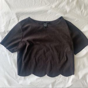 Aqua Suede Scallop Hem Crop Top